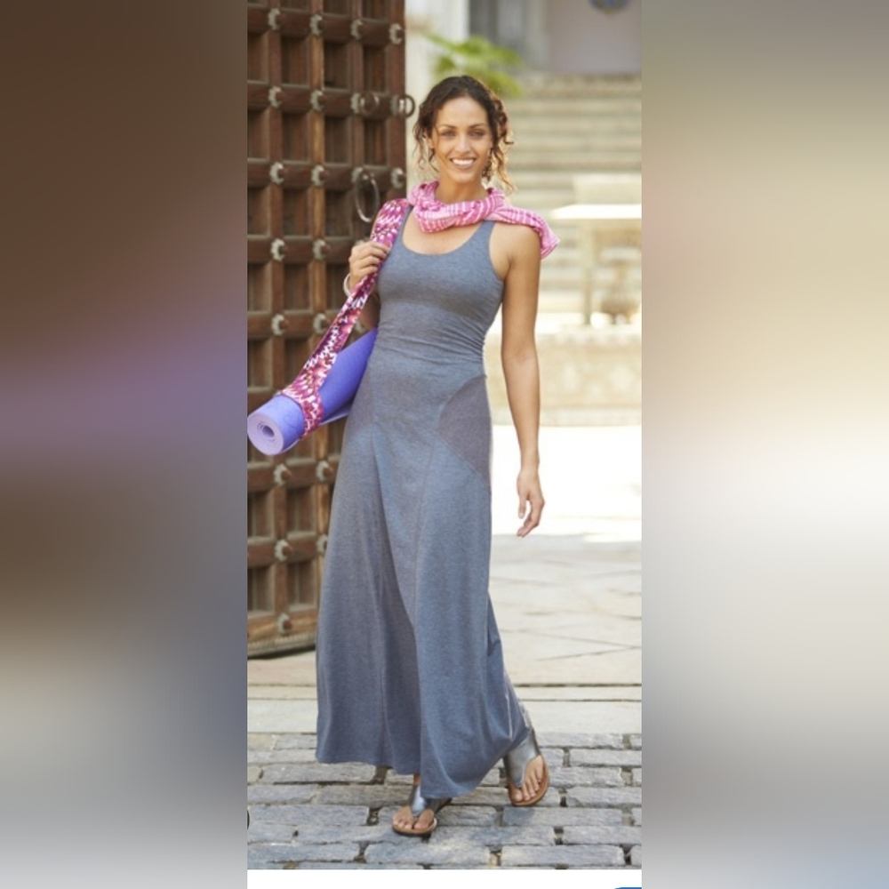 Athleta Gray Maxi Tank Dress with Pink Scarf Accent